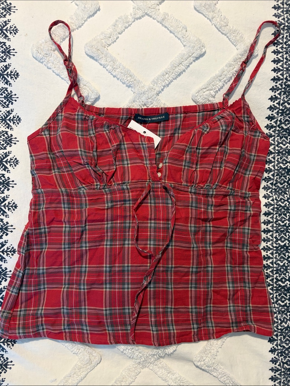 Brandy Melville Red Plaid Tie-Front Cami